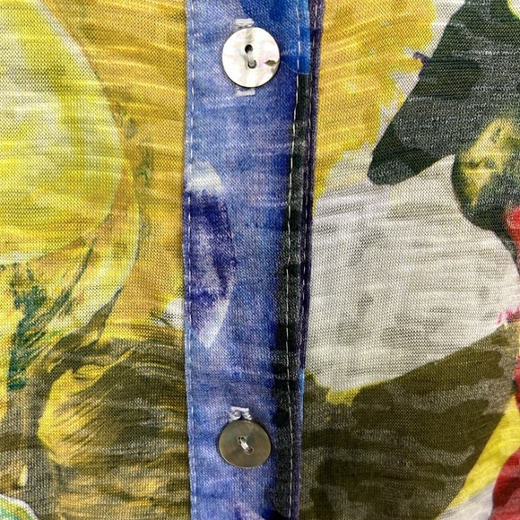 Jess & Jane Womens Blouse S Yellow Purple Floraal 3/4 Sleeves Button Down Light - Picture 6 of 11